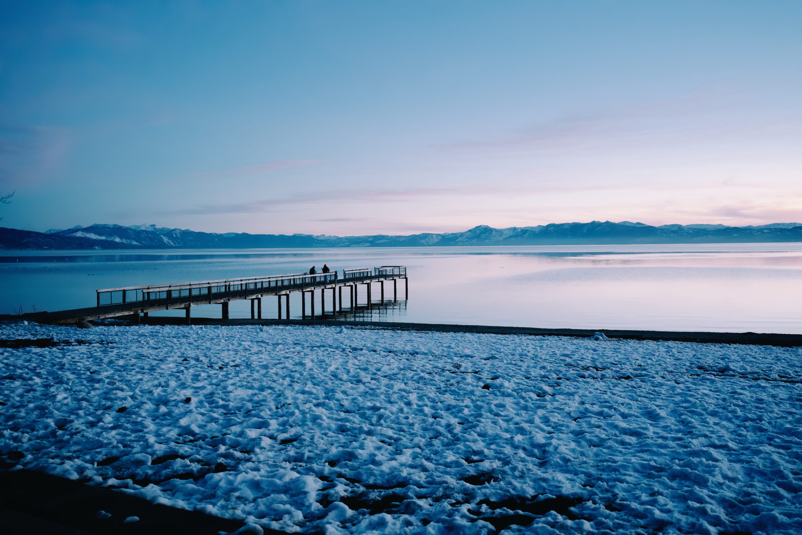 Lake Tahoe pier at sunset